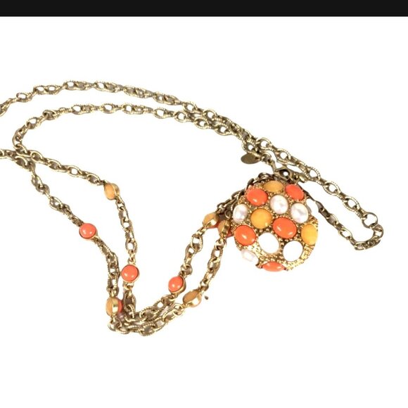 LIA SOPHIA- VICTORIAN REVIVAL FAUX PEARL CORAL STATEMENT NECKLACE WOMEN 39" - Picture 2 of 7